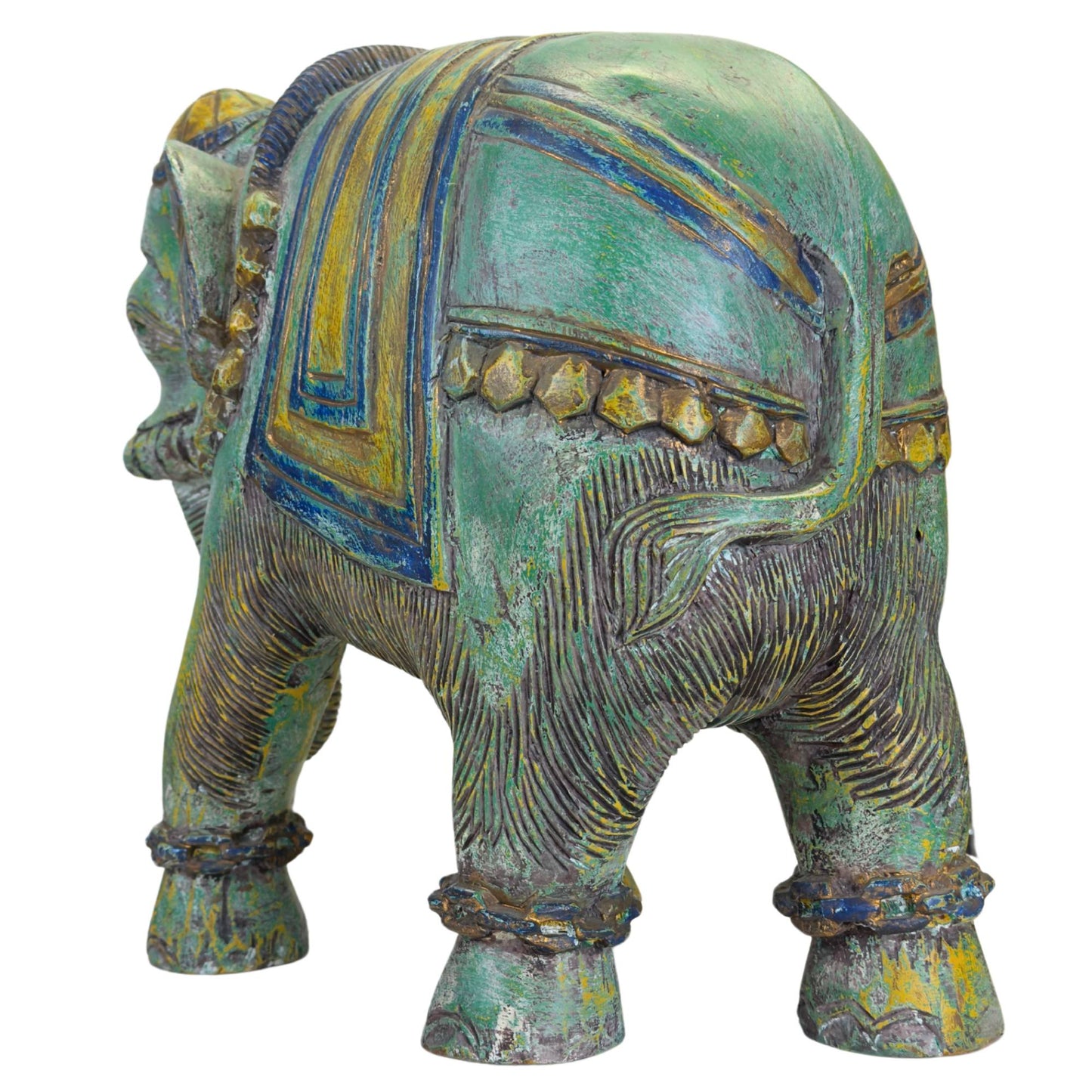 Indian elephant with richly decorated ceremonial blanket and headdress