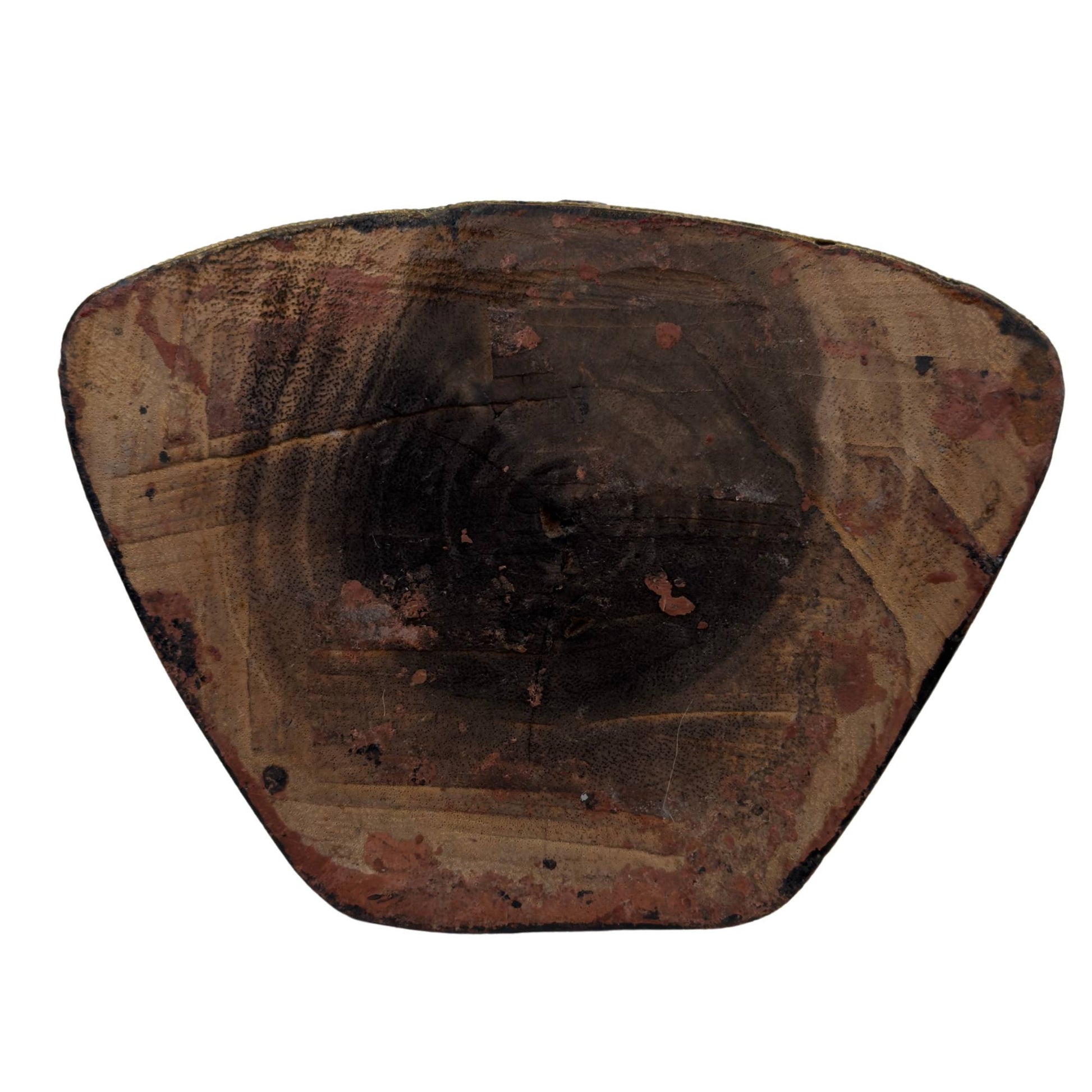 Bottom of Burmese wooden Buddha with old lacquer residue and signs of use