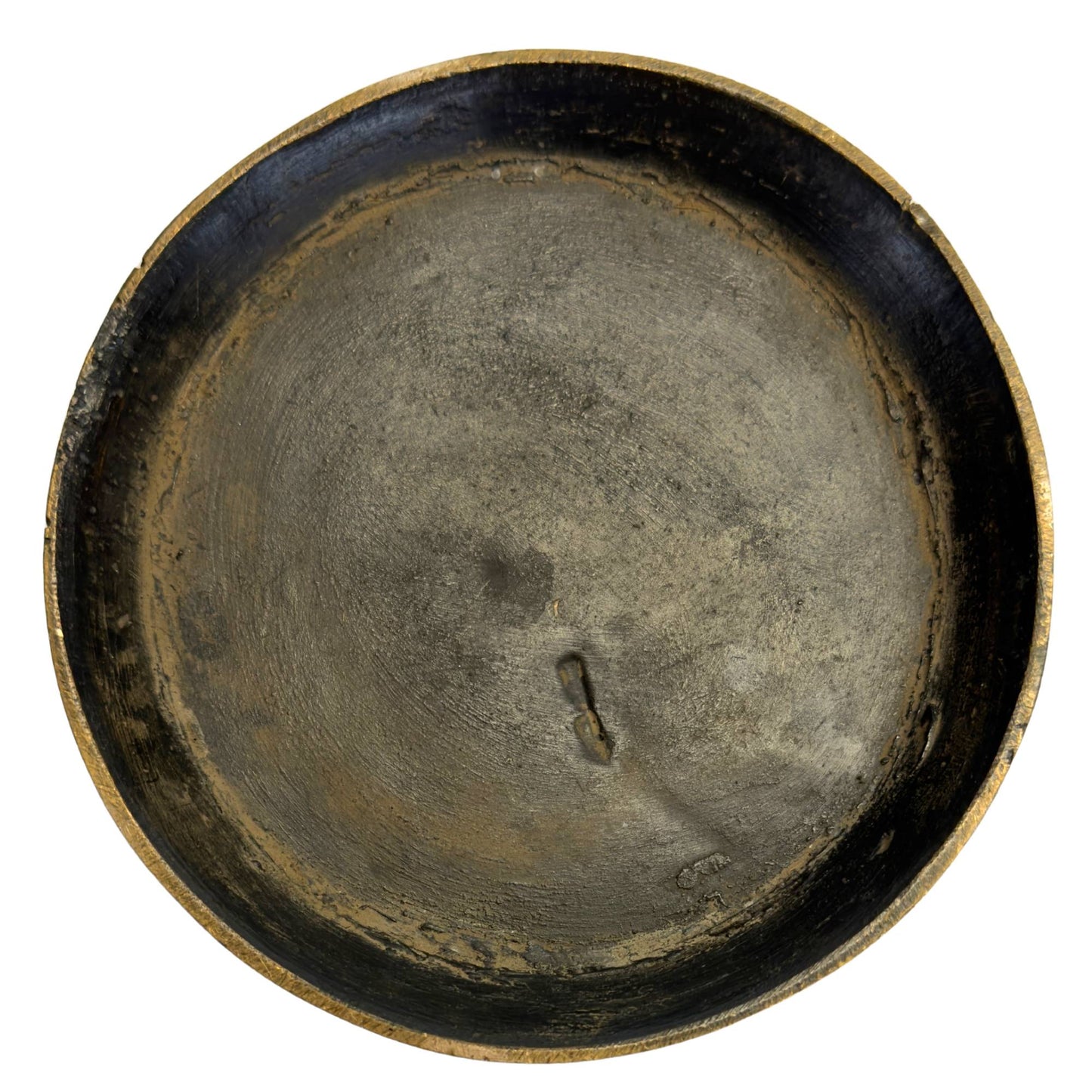Bottom of Japanese bronze champlevé vase with old dark interior finish, patina, and traces of traditional use