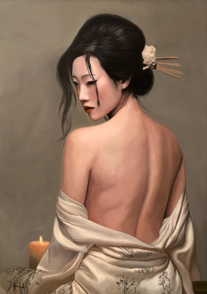 Original Oil Painting 'Geisha de marfil' – Geisha with Bare Back
