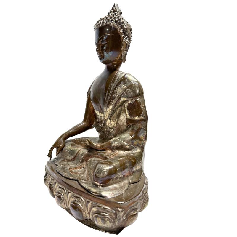 old bronze Buddha statue bhumisparsha mudra patina texture
