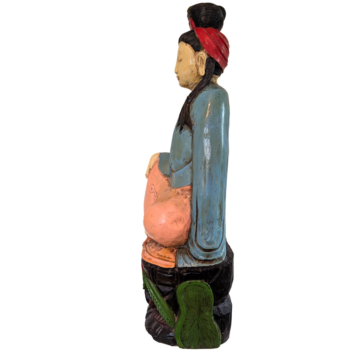 Old Chinese Kwanyin statue made of camphor wood with wear