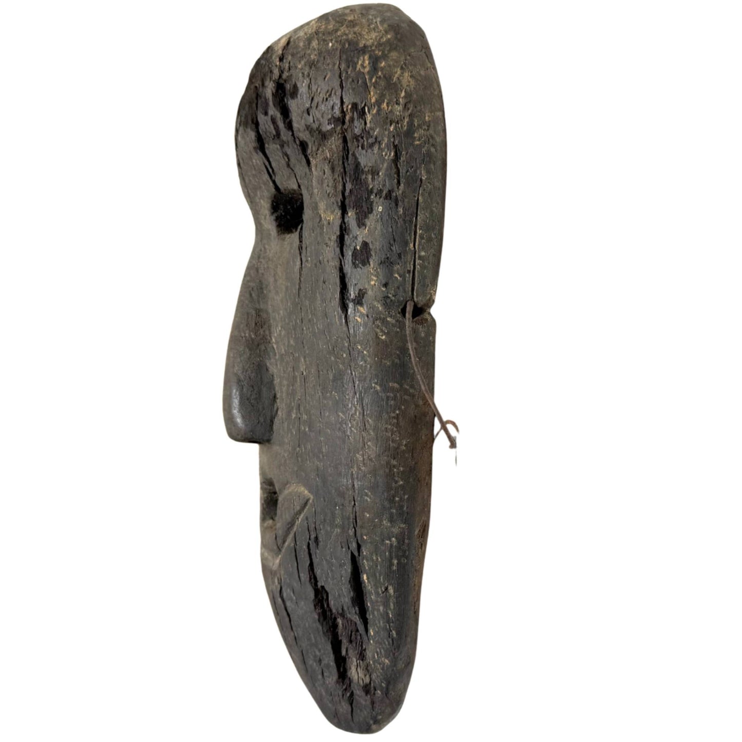 Old Himalayan mask with carrying strap, primitively hand-carved wooden mask with authentic patina of use