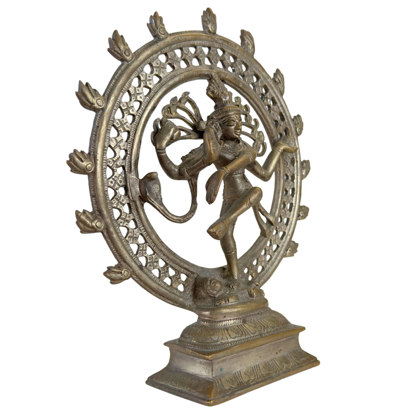 Ancient Hindu bronze Shiva Nataraja statue with openwork flame ring