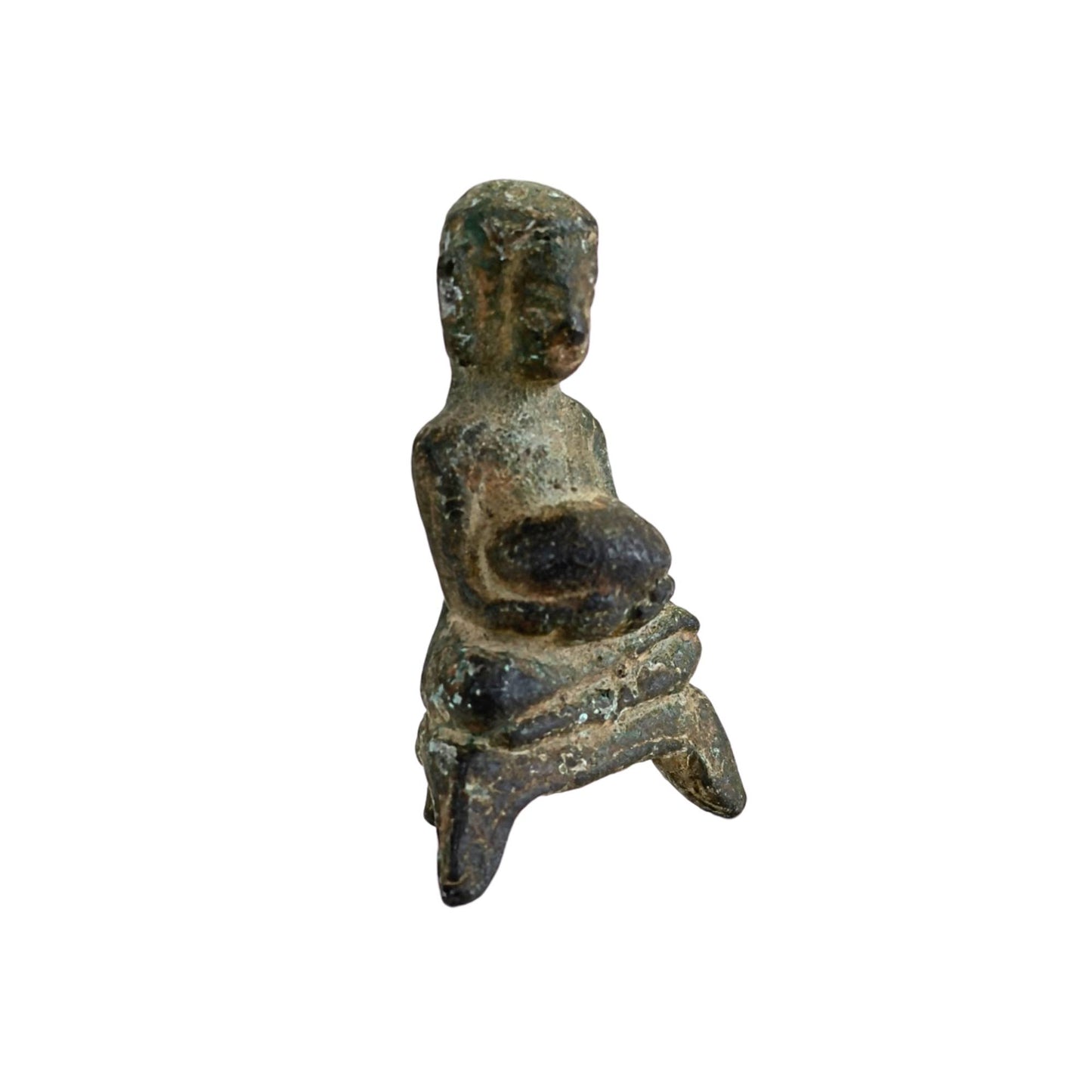Old Thai bronze Buddha amulet with natural patina