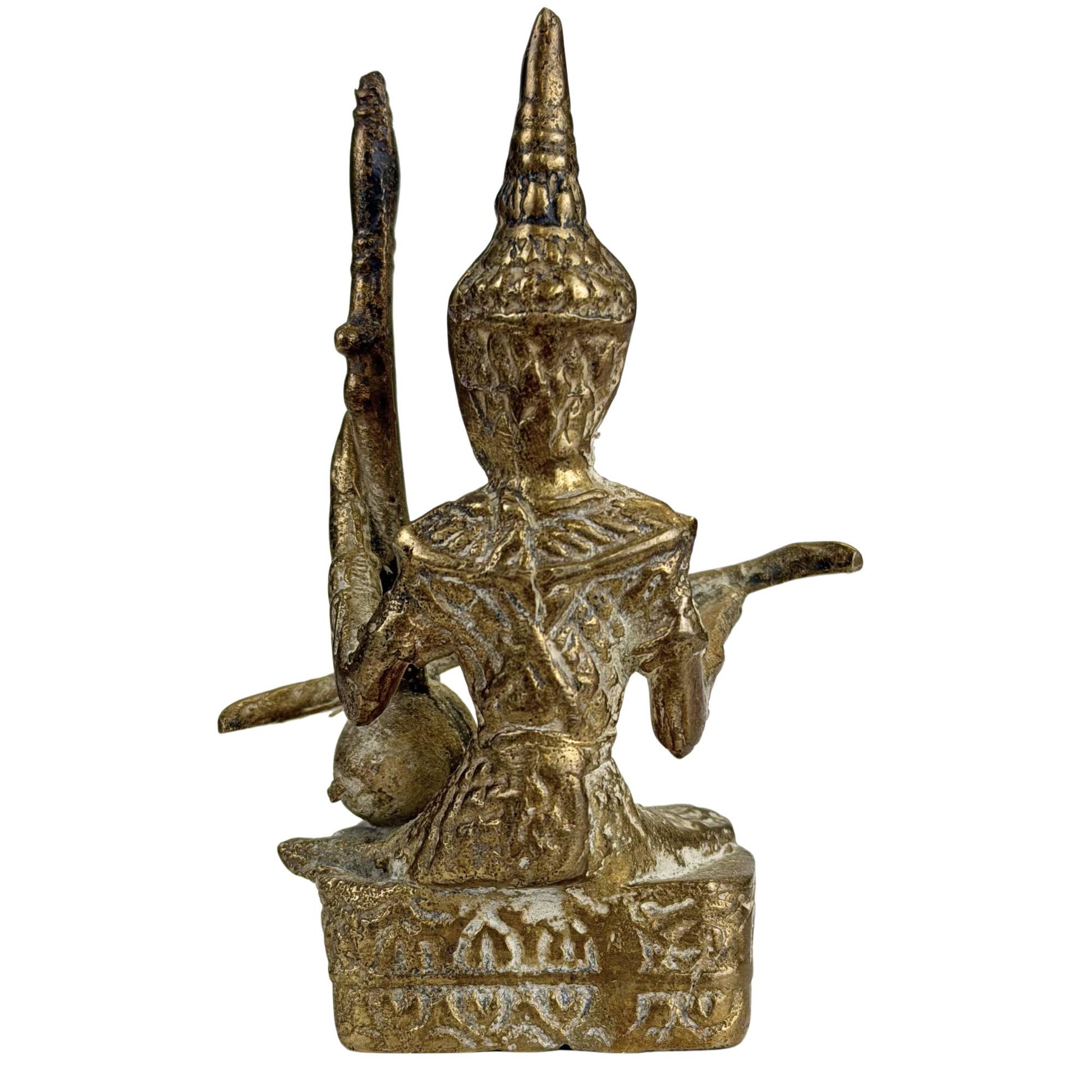 Old Thai bronze statue with ornate temple-style details