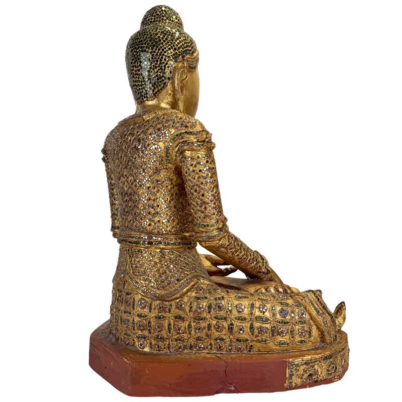 Old Buddha, Myanmar, gilded wood with inlaid glass panels