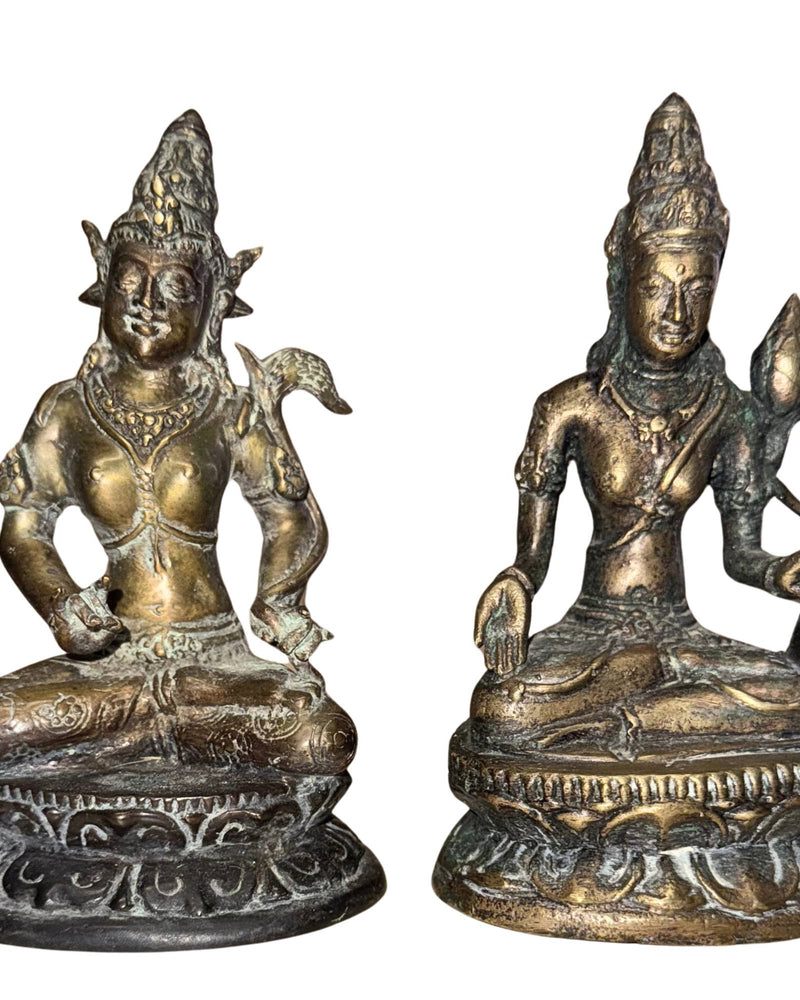 Rare paire de bodhisattvas (Avalokiteshvara) en bronze massif – style paléo-népalais – XVIe-XVIIIe siècle – 1 400 g - Statue de Bouddha Nepalaise