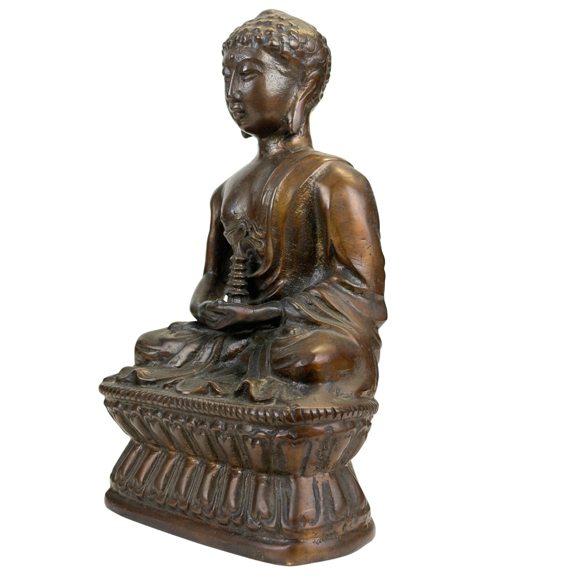 Old bronze meditation Buddha in Himalayan style with a powerful spiritual aura