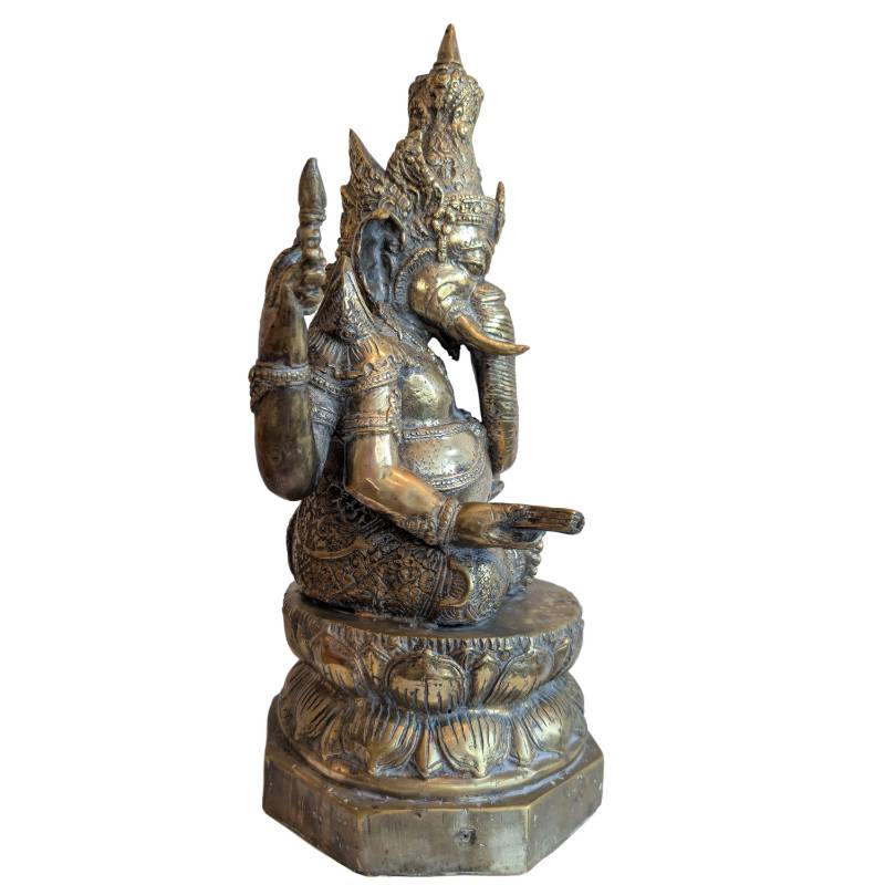 Old Ganesha statue in Khmer style of gilded bronze