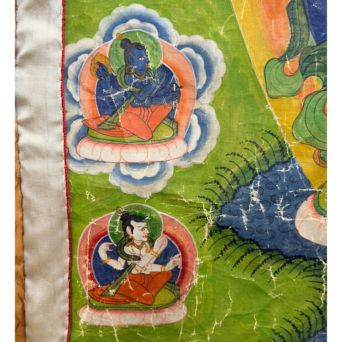 Old Nepalese thangka with Rakta Tara and a pantheon of gods
