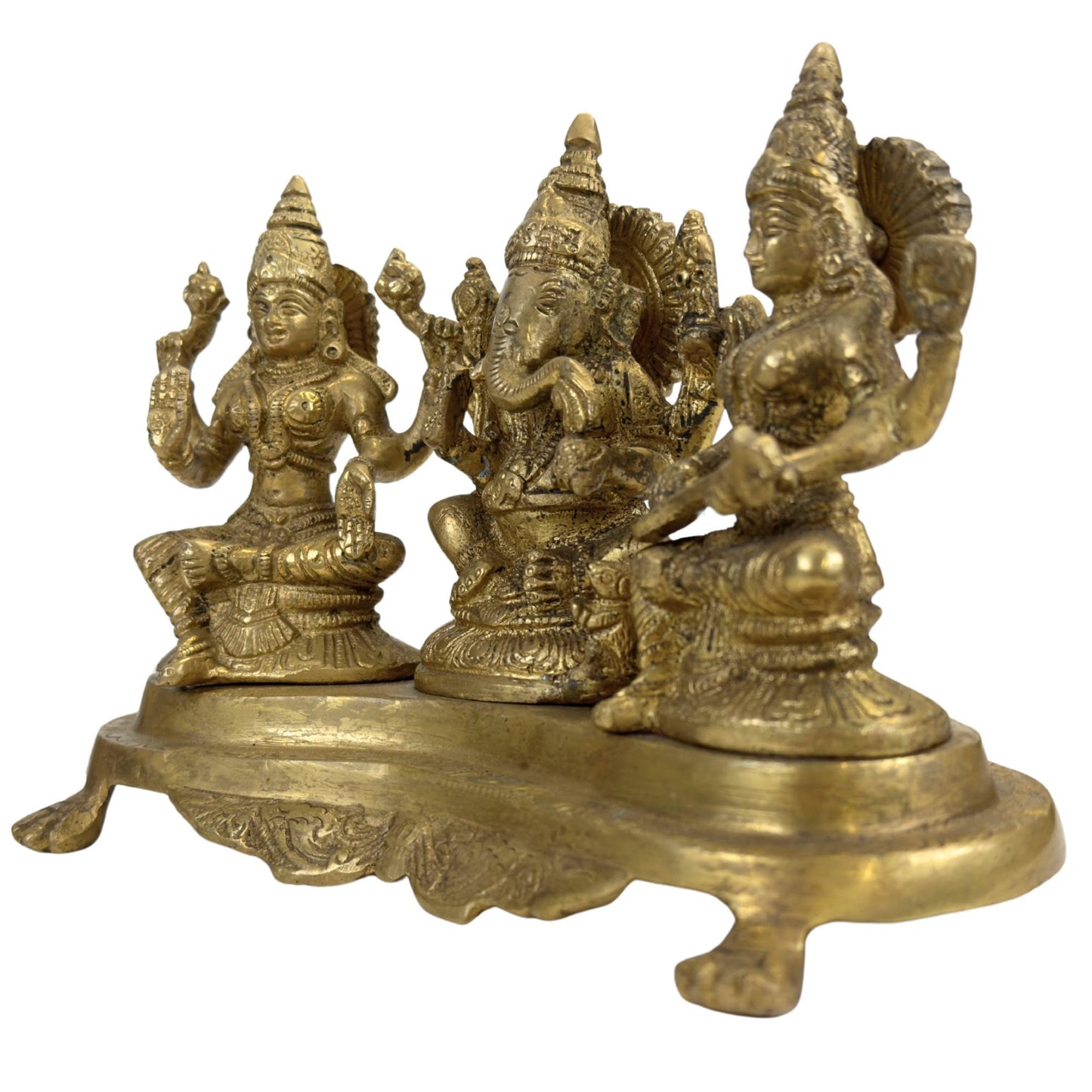 Old oxidation and patina on heavy Indian brass altar statue