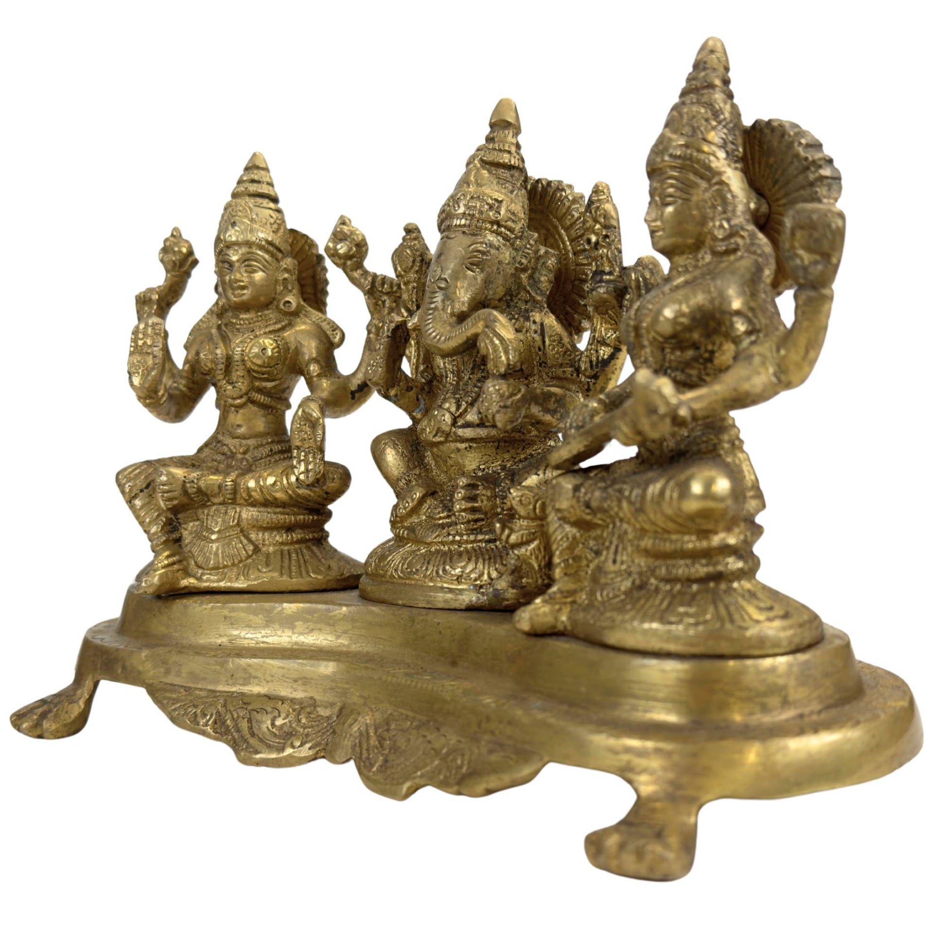 Old oxidation and patina on heavy Indian brass altar statue