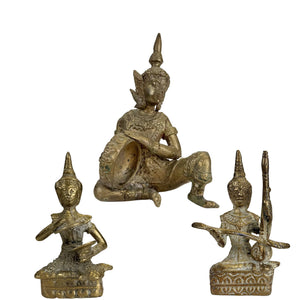 Ensemble de figurines de musiciens thaïlandais antiques en bronze