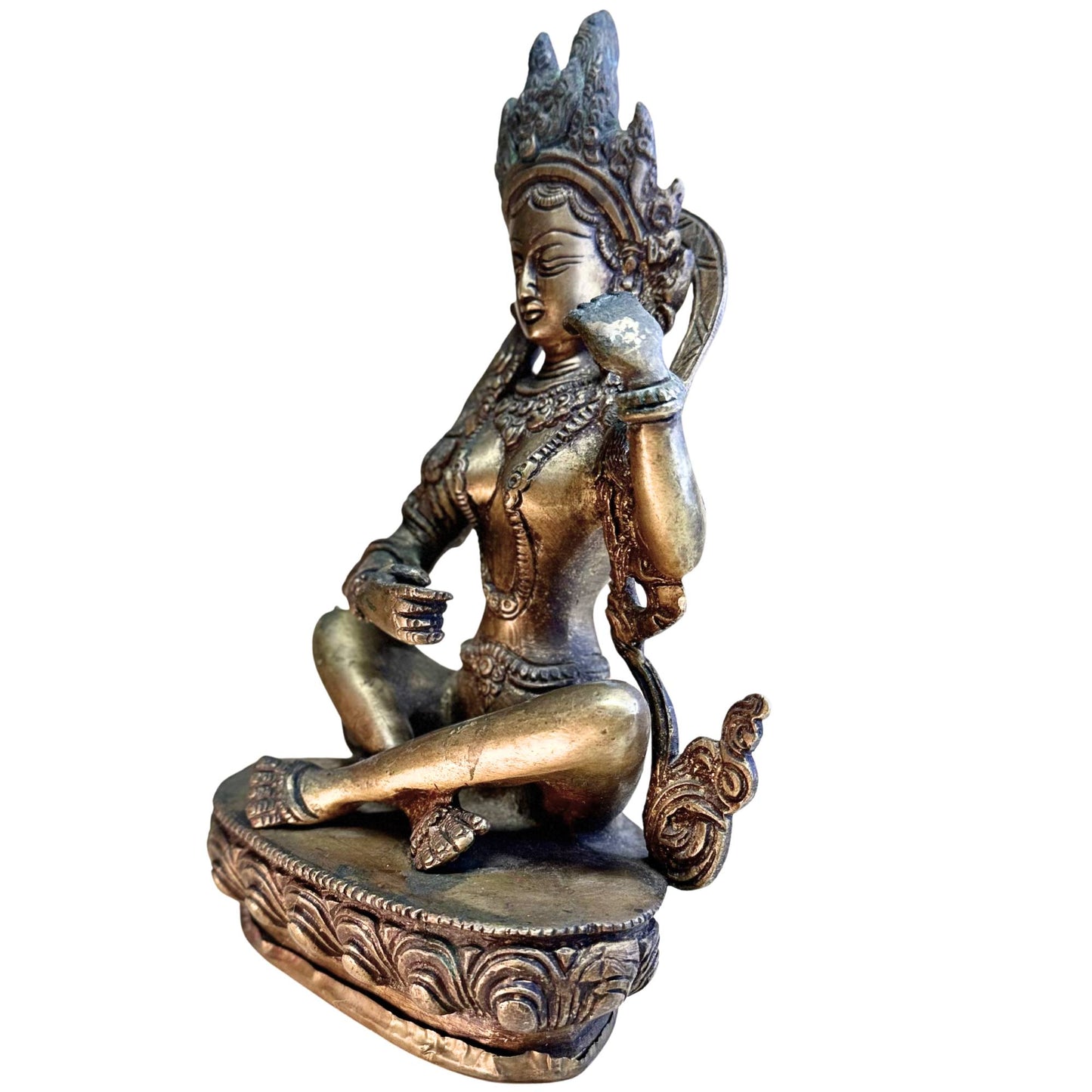 Patina analysis gilded copper Saraswati antique