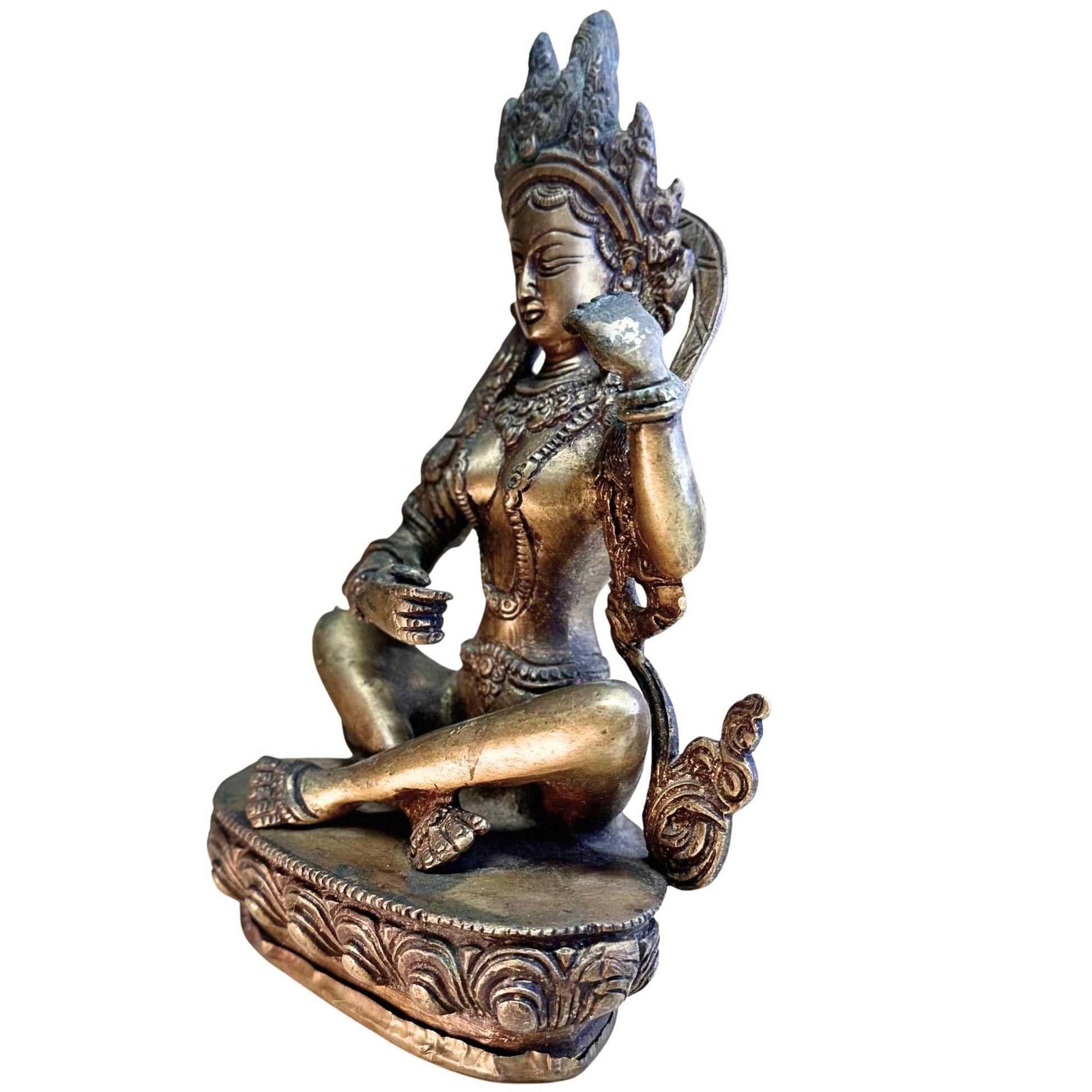 Patina analysis gilded copper Saraswati antique