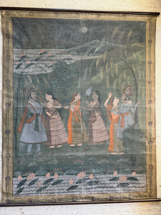antiek pichwai schilderij krishna met gopis india groot formaat