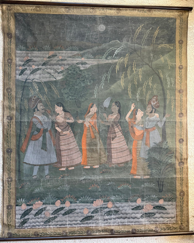 Peinture Pichwai antique Krishna & Gopis – Inde ca. 19ème siècle