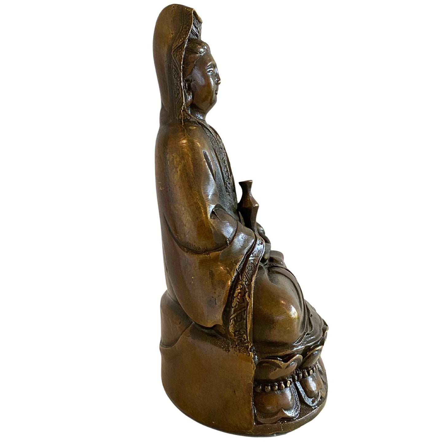 Profile of a bronze Guanyin statue for spiritual protection