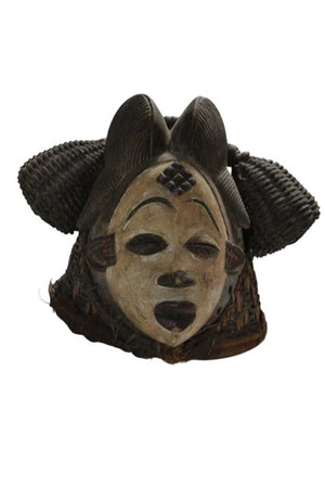 Masque Punu ancien à capuche en roseau – Gabon