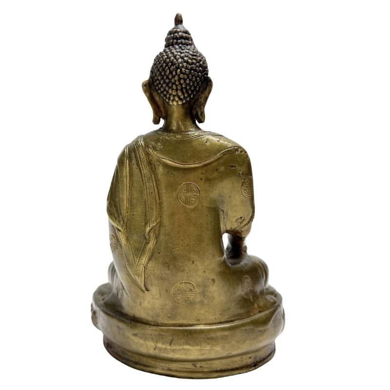 Detail of a shou medallion on a Chinese bronze Buddha statue from the Qing period
