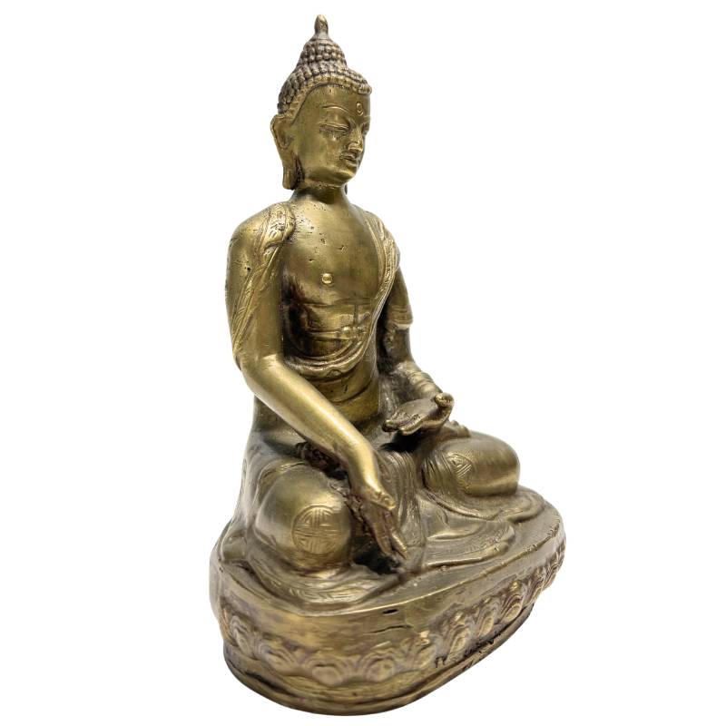 Bronze Buddha from the Qing Dynasty in a meditation pose with natural patina