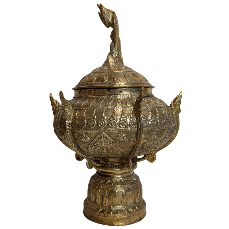 Buddhist bronze ritual bowl used for offerings and ceremonies in a temple context