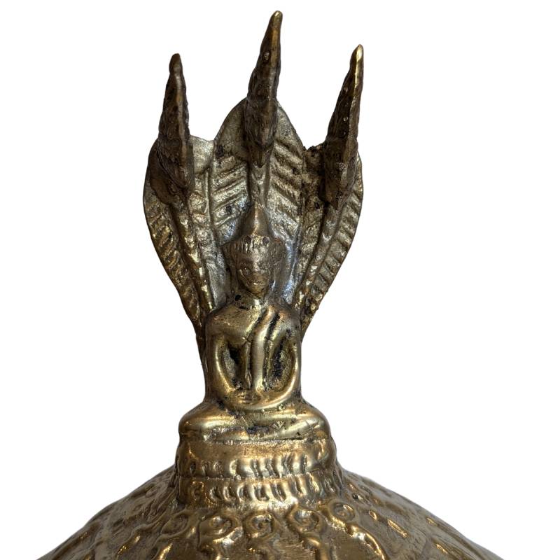 Bronze ritual offering bowl from Buddhist practice, with lid and ornamentation