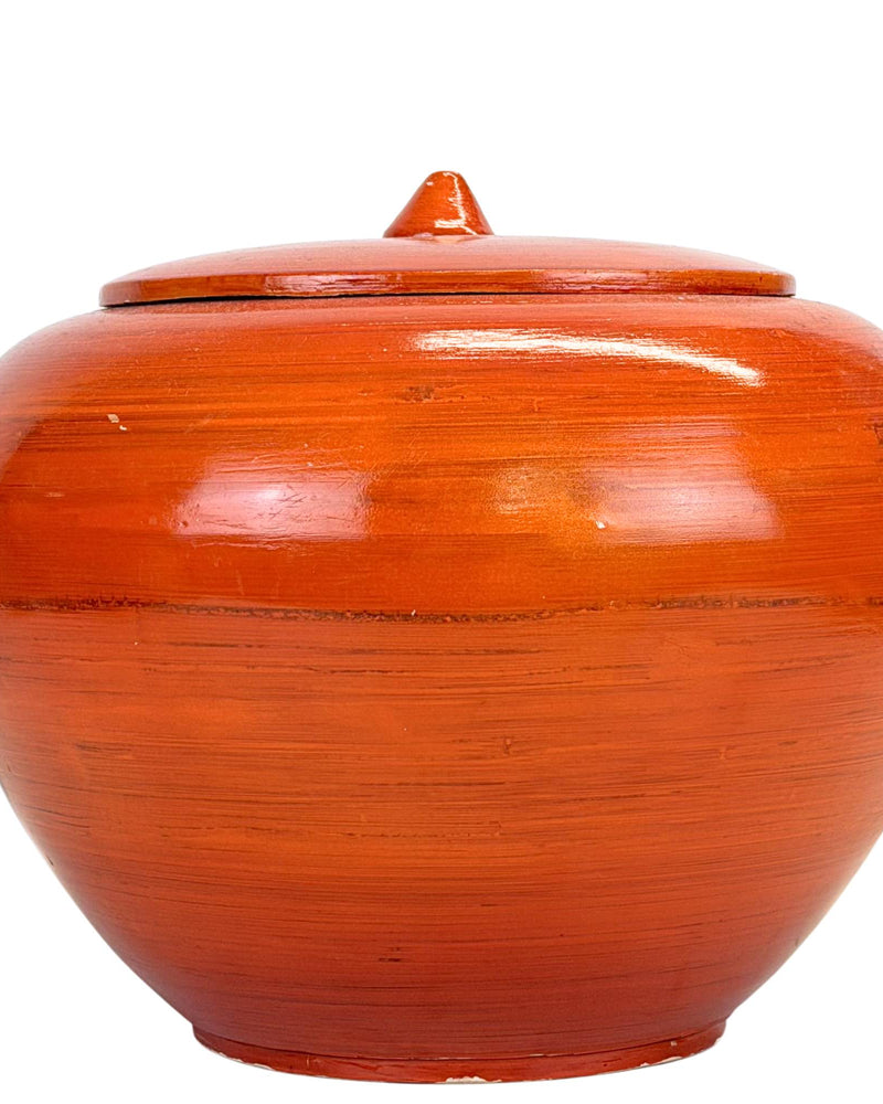 Pot à gingembre ancien en laque rouge flamboyante tournée à la main, avec couvercle – vers 1900