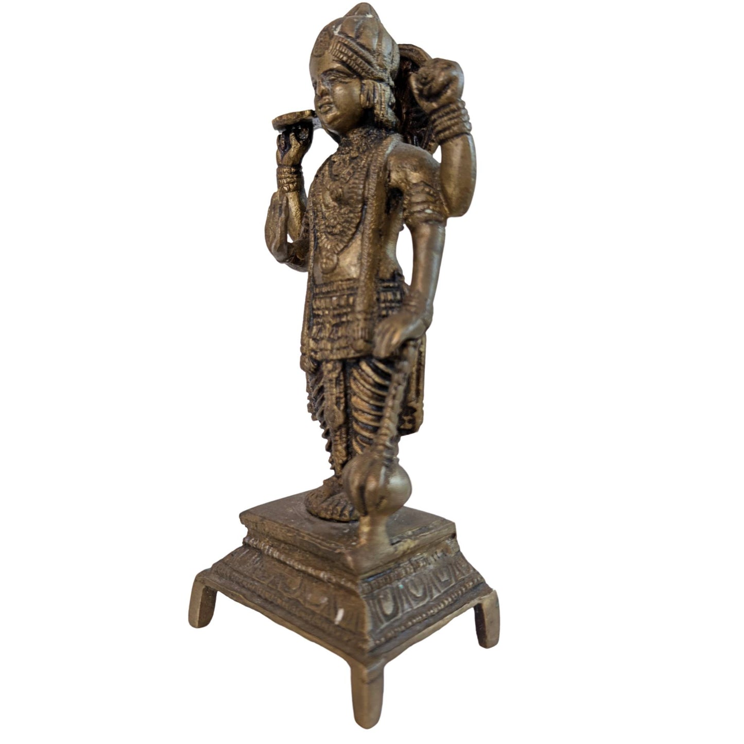 Oblique profile view left of an authentic 19th-century Vishnu statue from India