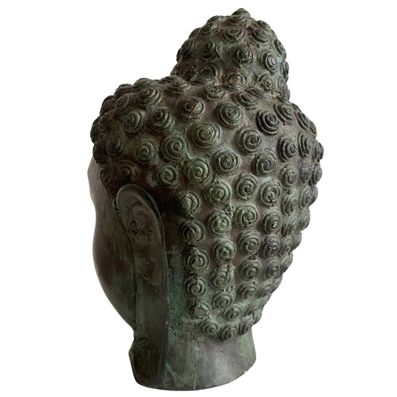 serene Buddha head sculpture of bronze