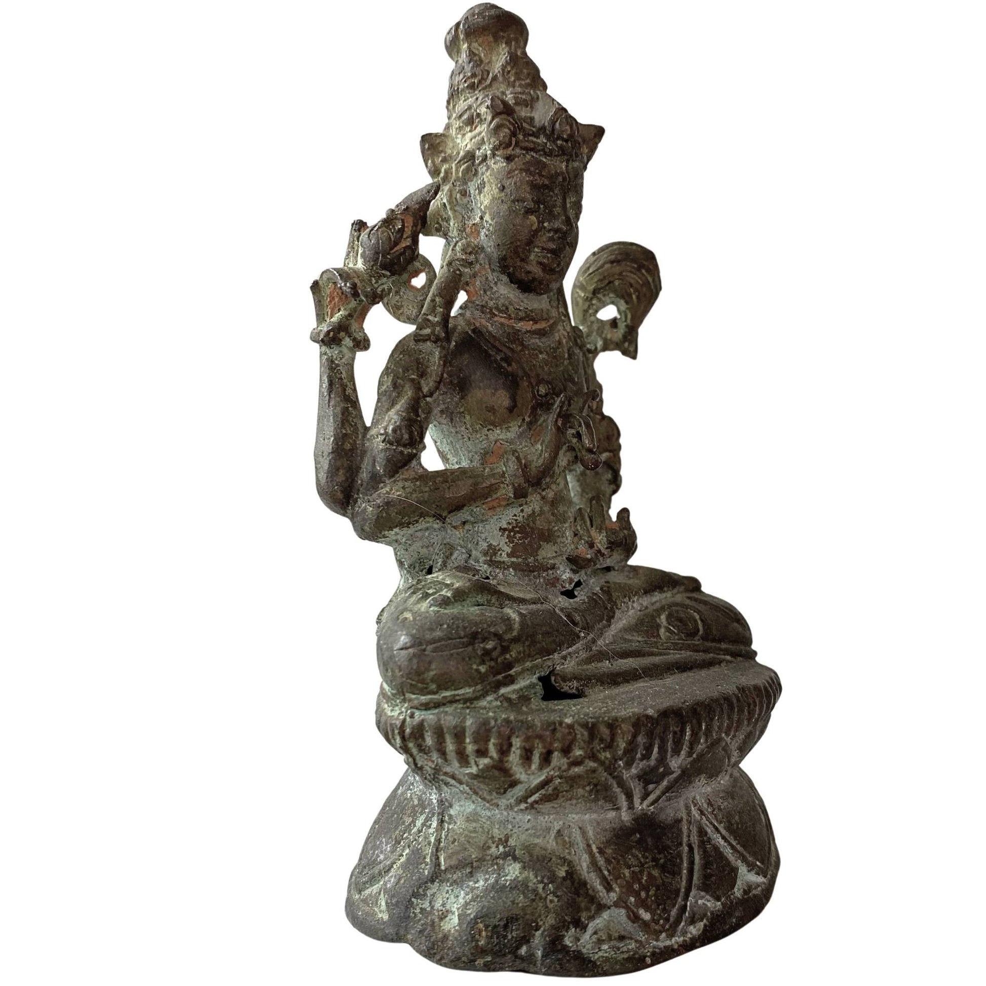 Tibetan Shadakshari Lokeshvara bronze statue, angled front view, 18th century