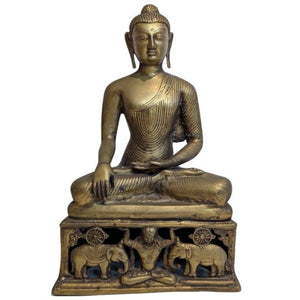 Bouddha de bronze avec socle en forme d'éléphant – Shakyamuni