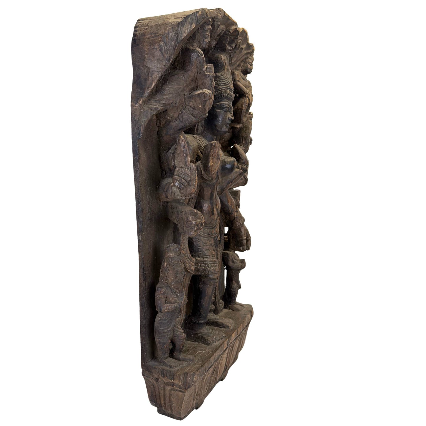 Shiva and Parvati united as Ardhanarishvara in Indian woodcarving