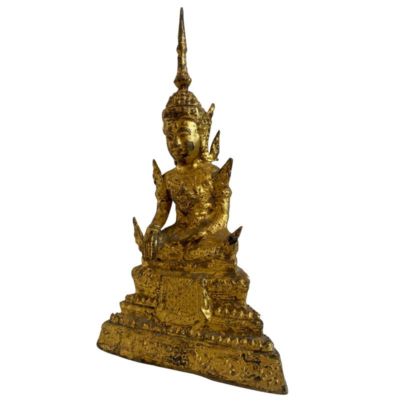 Siamese bronze Buddha in bhumisparsha mudra with a temple appearance