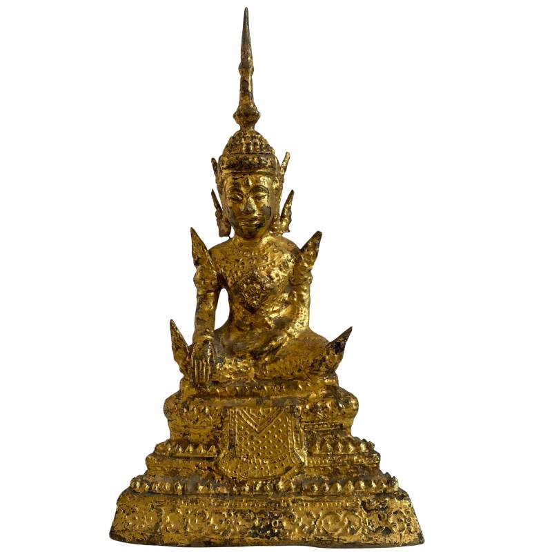 Siamese bronze Buddha in bhumisparsha mudra with fire gilding, 19th century
