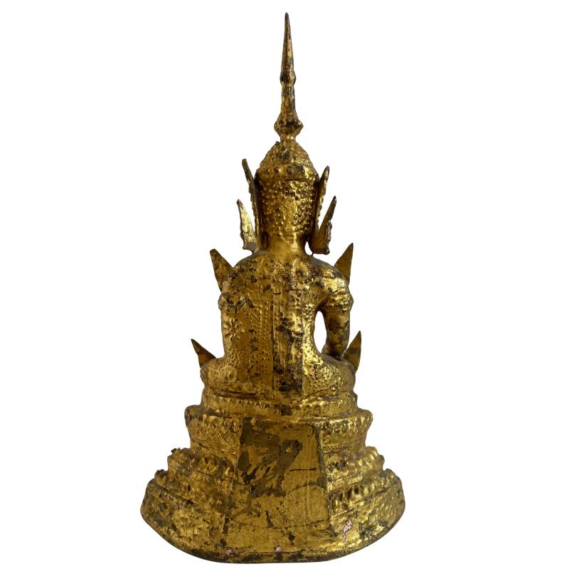 Siamese bronze Buddha in bhumisparsha mudra with dark patina
