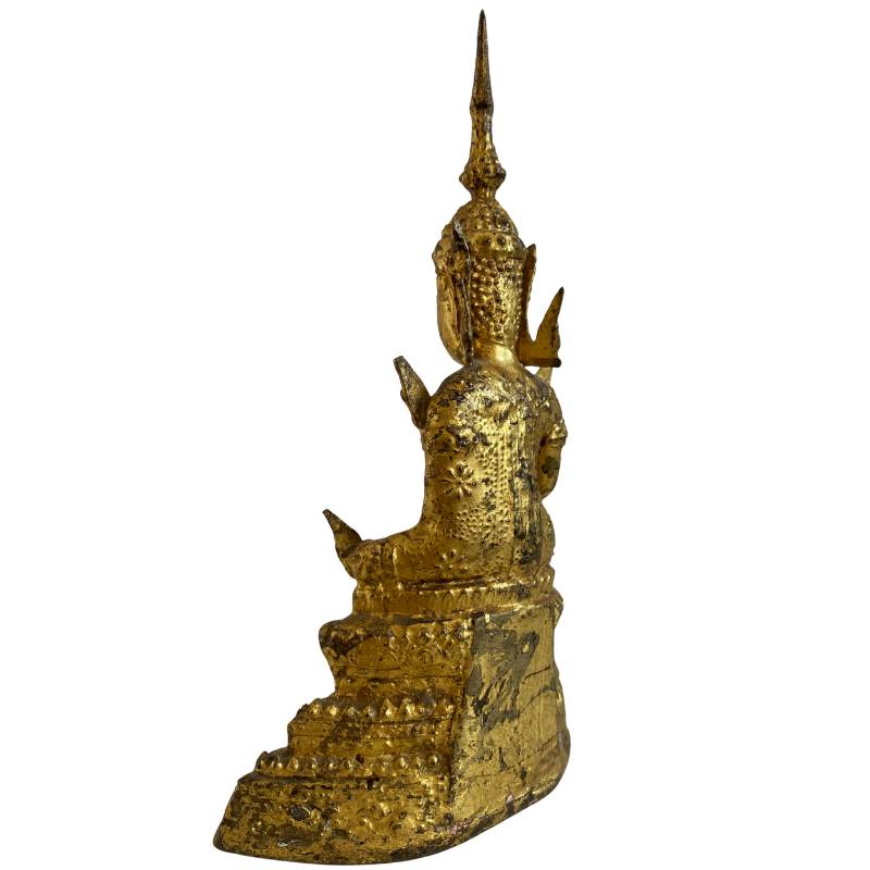 Siamese bronze Buddha in bhumisparsha mudra with gold residue