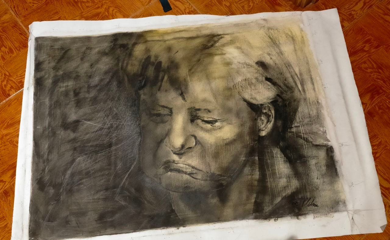 Signature of Oliver Plehn on the Angela Merkel painting from 2014
