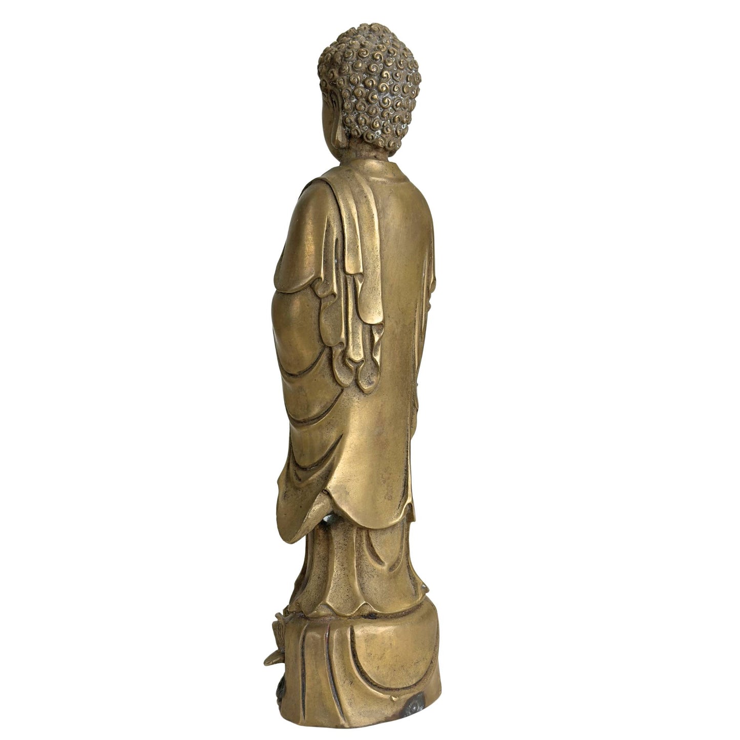 Sino-Buddhist bronze statue of Amida or Amitabha with lotus bud and a peaceful expression