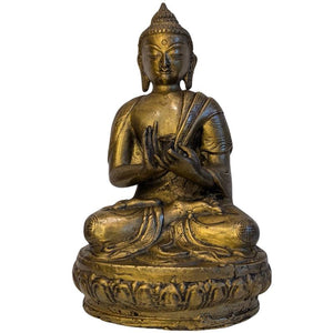 Statue antique de Bouddha en bronze asiatique en mudra Dharmachakra (Lot 123)