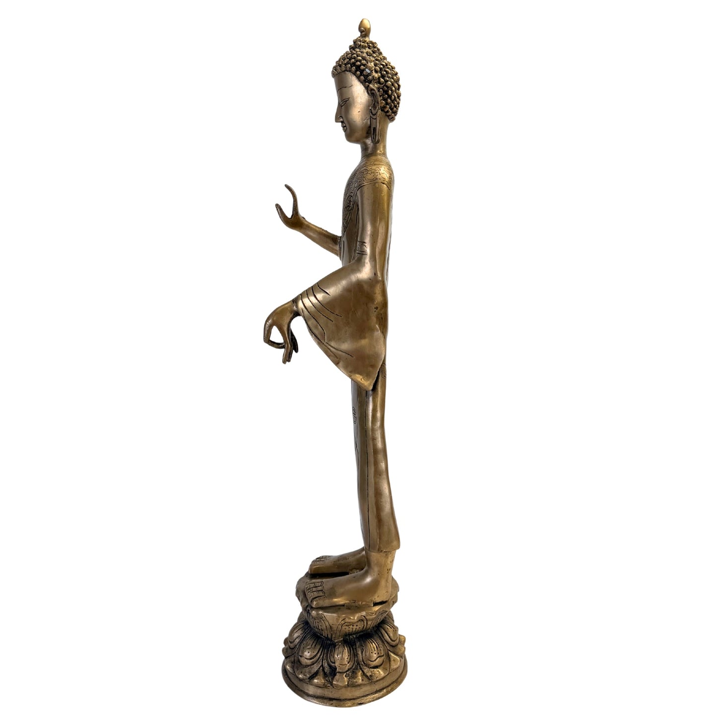 Bouddha debout en bronze, profil gauche avec geste proche du varada – SKU 736