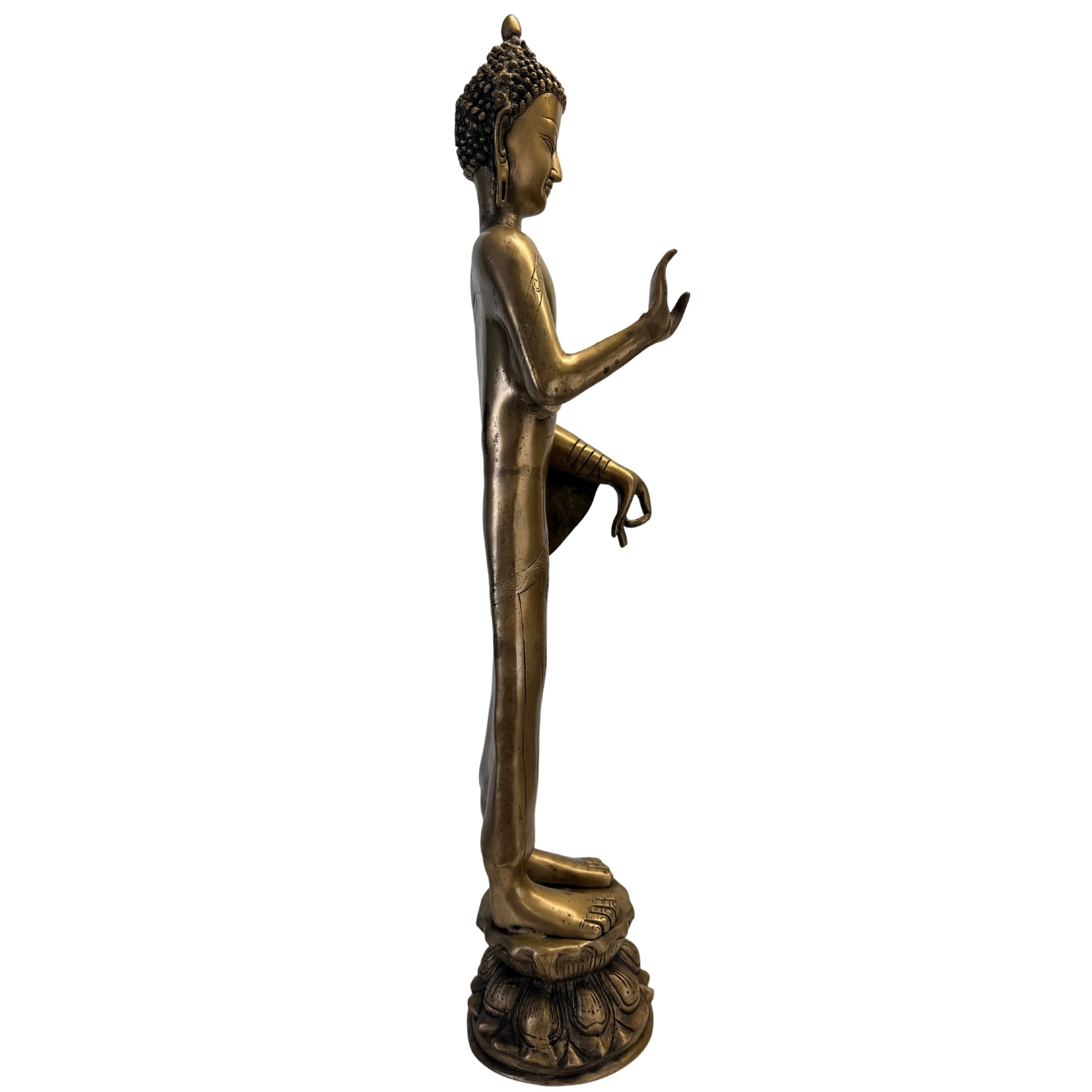 Bouddha debout en bronze, vue latérale droite complète – SKU 736