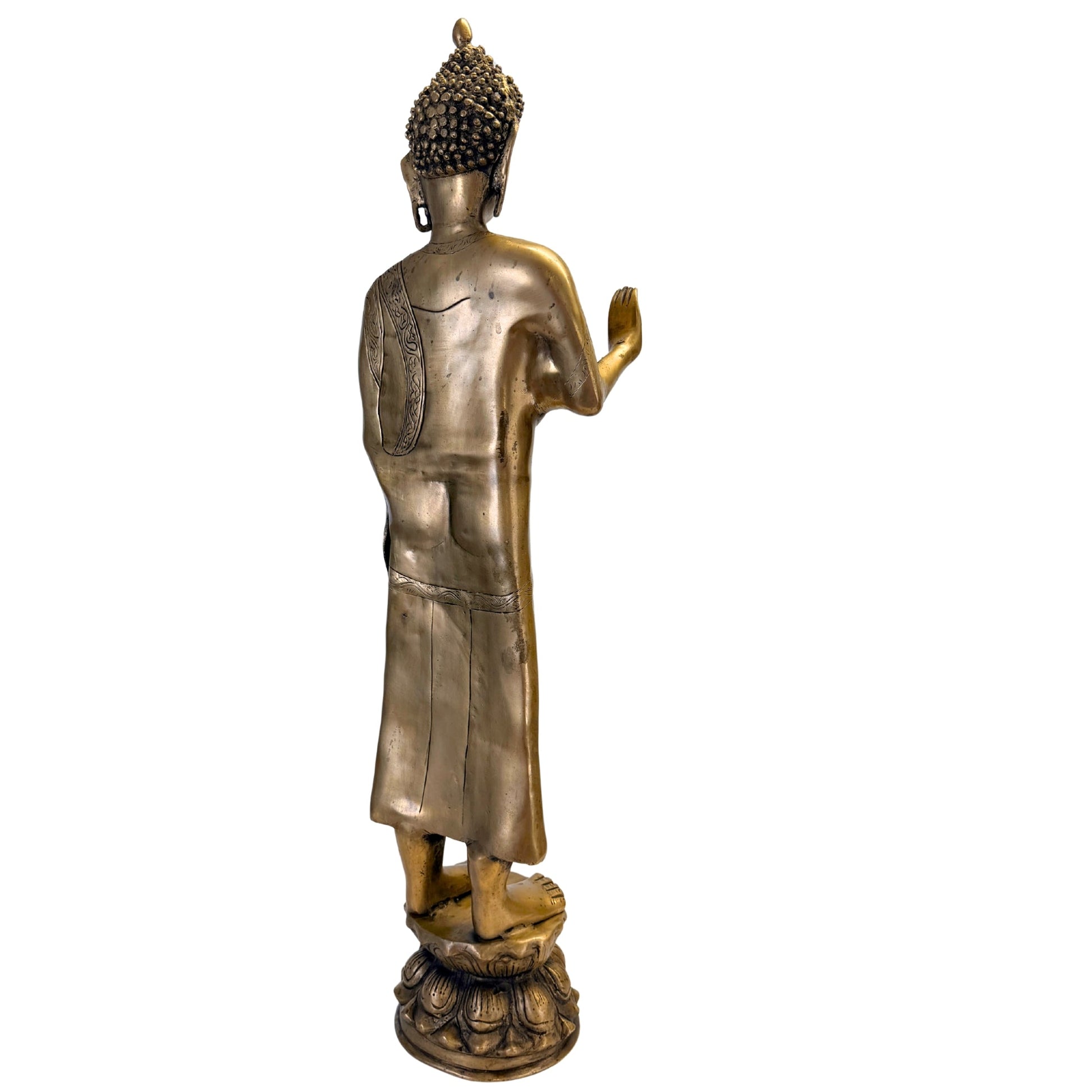 Bouddha debout en bronze, vue arrière droite de trois quarts – SKU 736