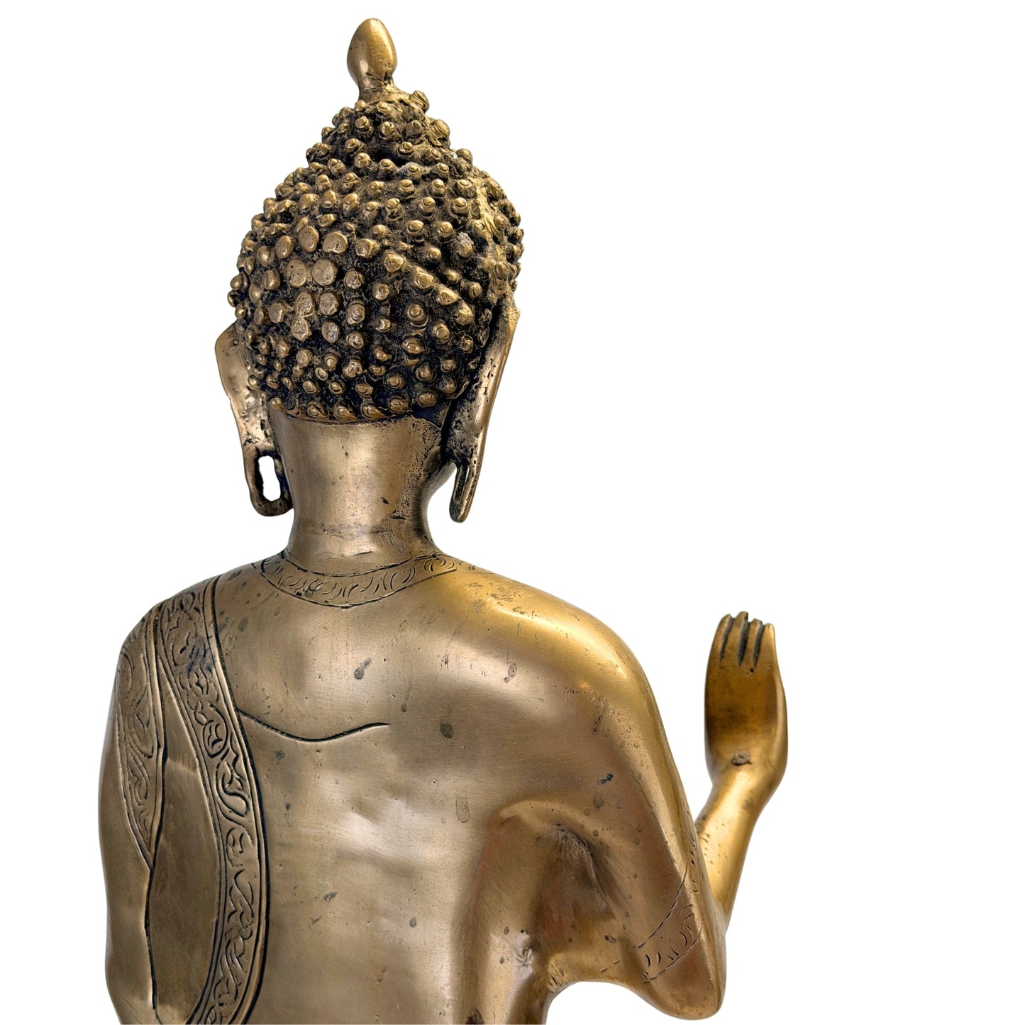 Détail arrière de la tête, des boucles et de la bordure gravée de la robe – SKU 736