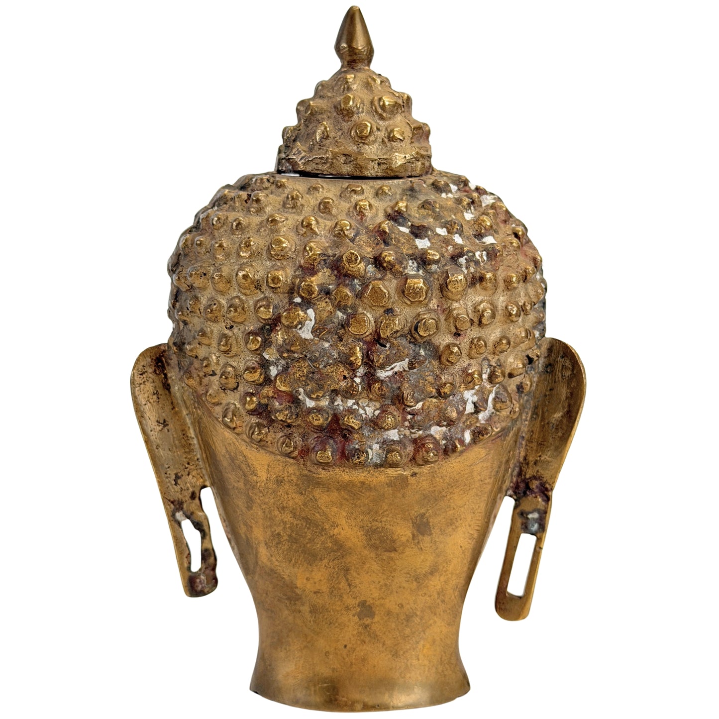 Vue arrière de la tête de Bouddha en bronze et de l’ushnisha