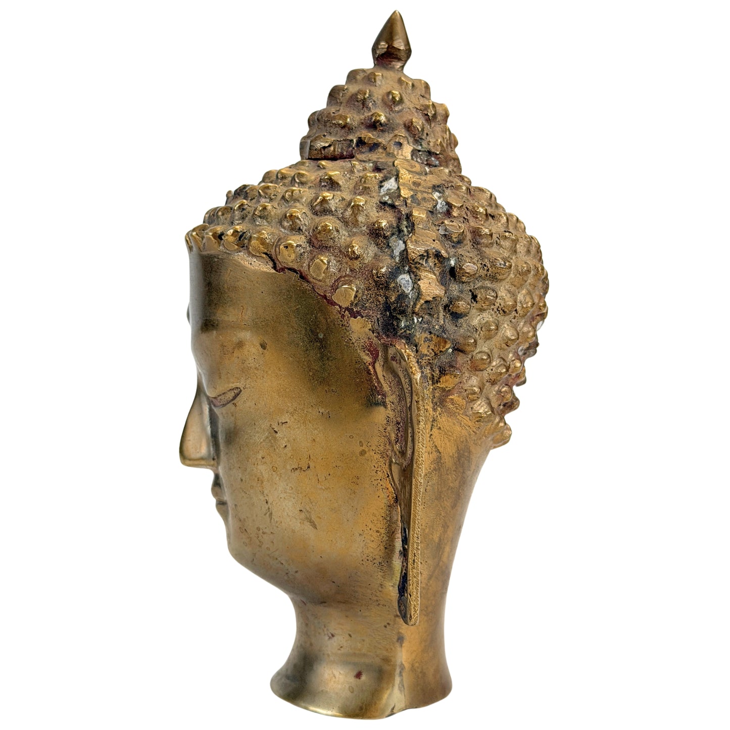 Profil gauche de la tête de Bouddha en bronze