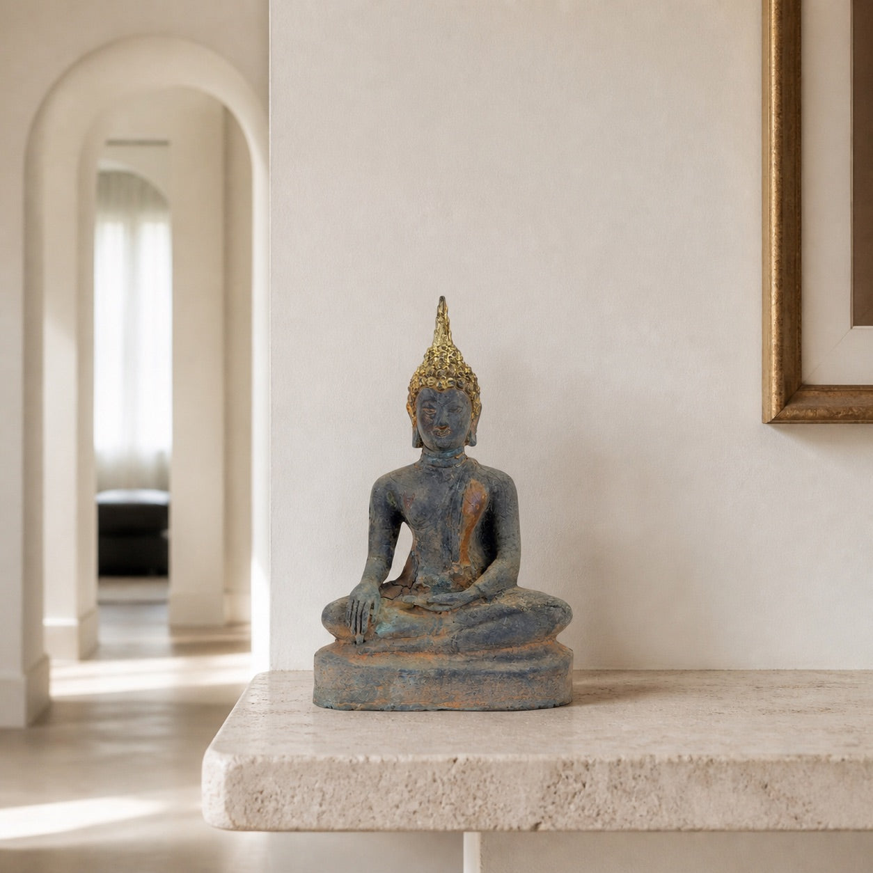 Bouddha d’Ayutthaya ancien en bronze doré, Thaïlande, XVIIe–début XVIIIe siècle, SKU 740 – vue 18