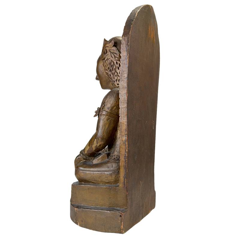 Sri Devi wooden figure handcrafted with antique gilding detail