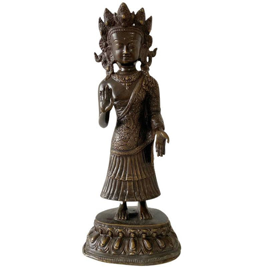 Standing Dipankara Buddha statue in bronze